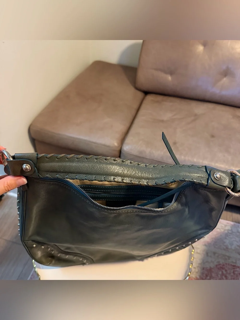 Vintage Michael Kors Teal Studded Leather Hobo Shoulder Bag Large